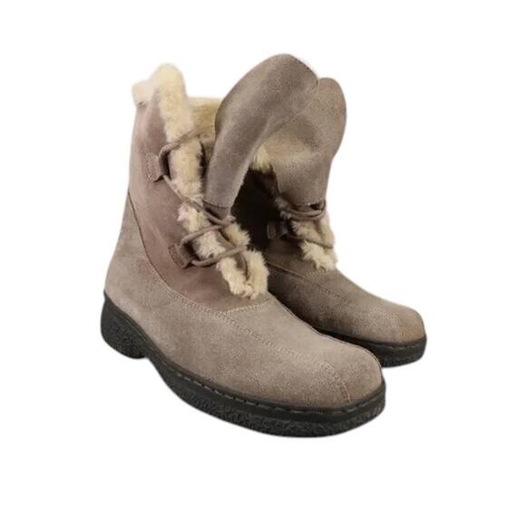 Bare Traps Shoes Womens 8.5 Boots Winter Warm Lace Up Leather Faux Fur Whitney - Picture 1 of 15